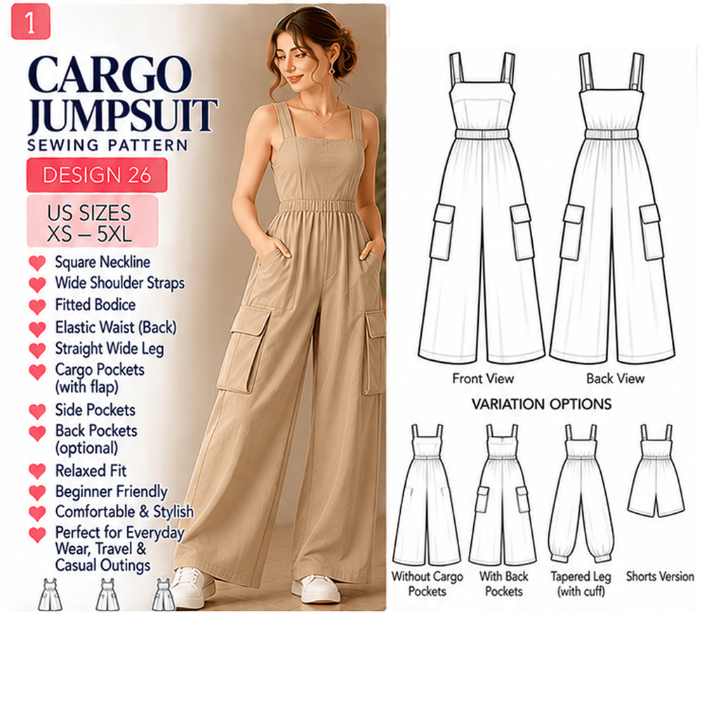 Cargo Jumpsuit Sewing Pattern PDF Instant Download