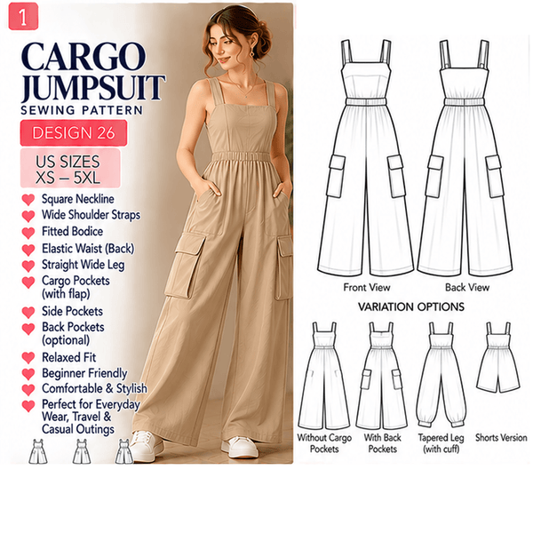 Cargo Jumpsuit Sewing Pattern PDF Instant Download