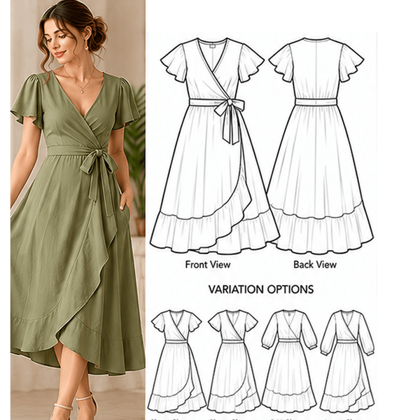 Floral Wrap Dress Sewing Pattern PDF Instant Download