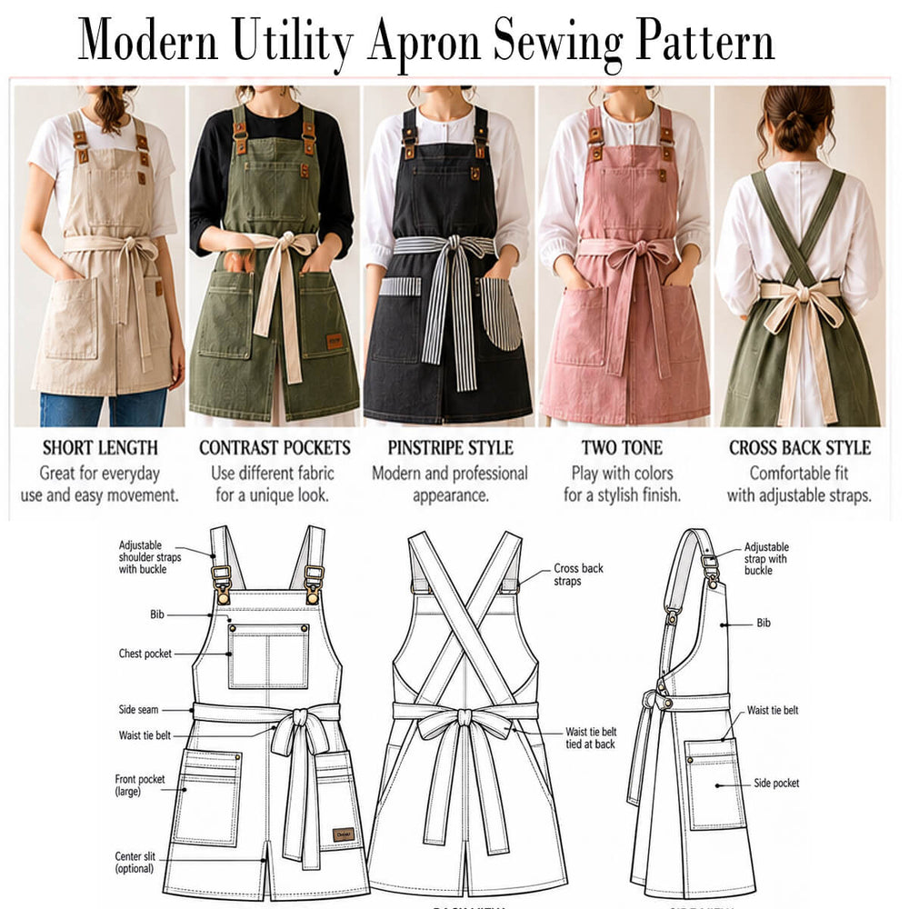 Modern Utility Apron Sewing Pattern PDF Instant Download