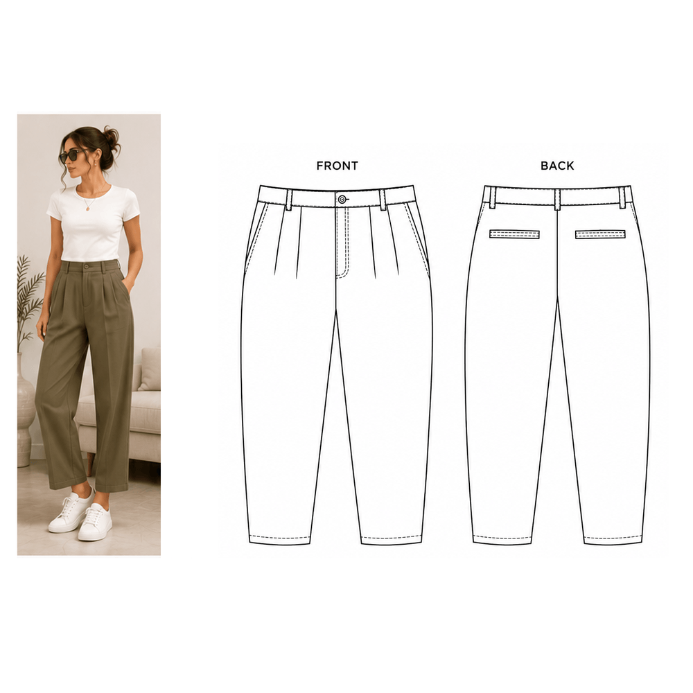 Tapered Pants Sewing Pattern PDF | High Rise Slim Leg | Instant Download | Sizes XS–5XL