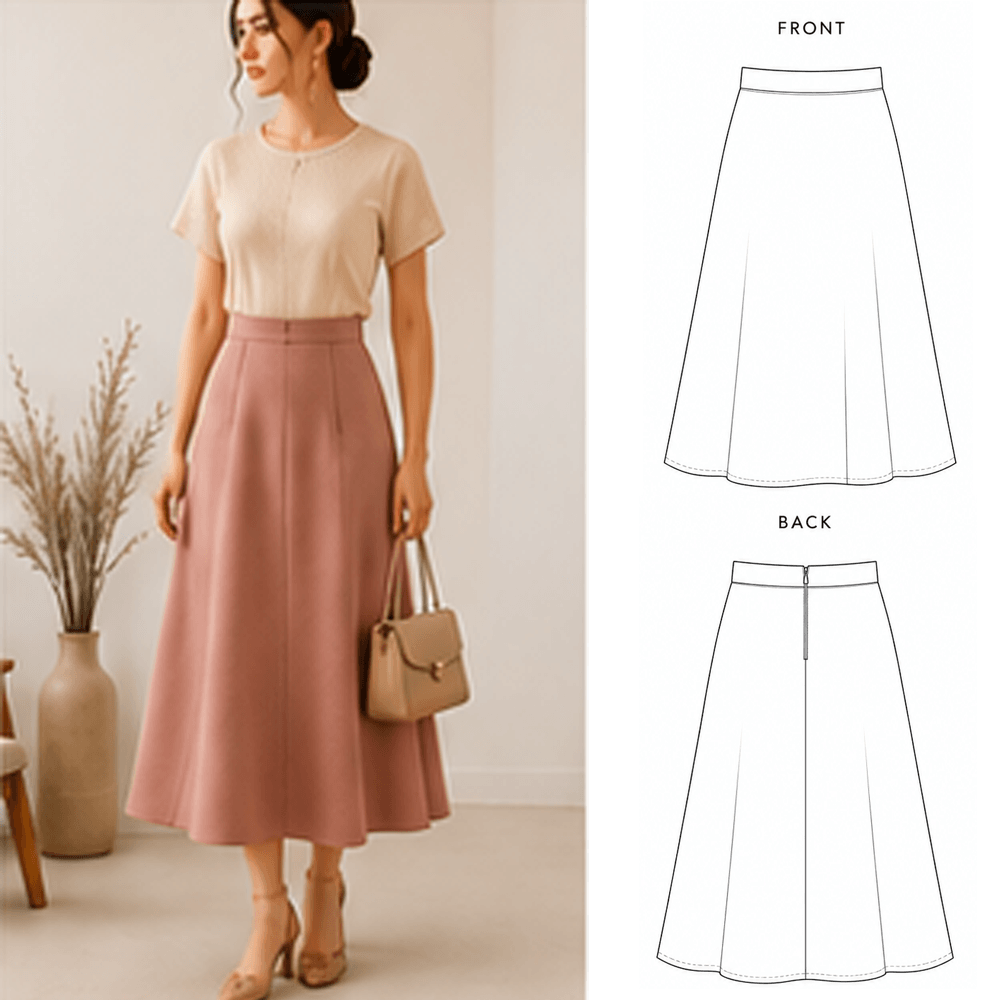 A-Line Skirt Sewing Pattern PDF | Classic High Waist | Instant Download | Sizes XS–5XL