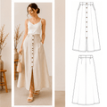 Button Front Maxi Skirt Sewing Pattern PDF | High Waist A-Line | Instant Download | Sizes XS–5XL