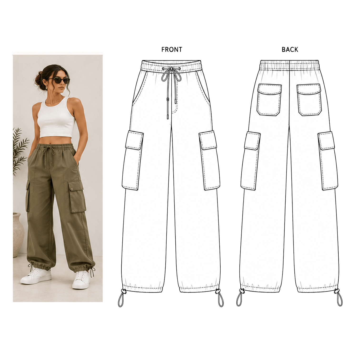 Cargo Pants Sewing Pattern PDF | Relaxed Fit with Pockets | Instant Download | Sizes XS–5XL