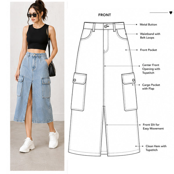 Denim Skirt Sewing Pattern PDF | A-Line Mini to Midi | Instant Download | Sizes XS–5XL