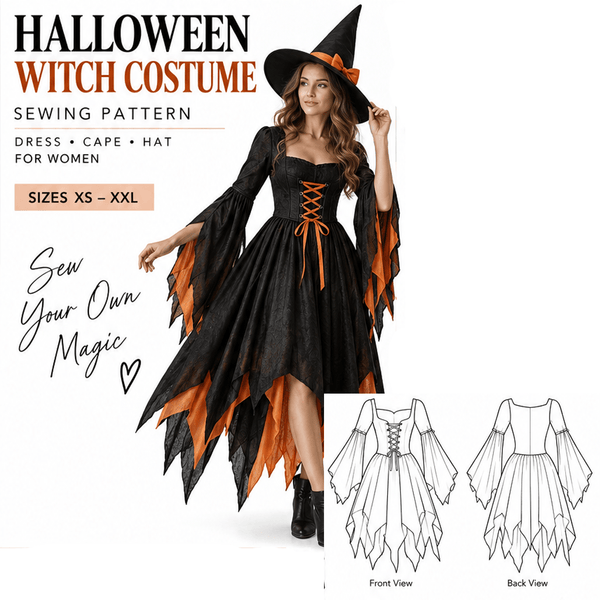 Halloween Witch Costume Sewing Pattern PDF Instant Download
