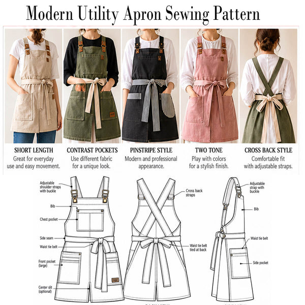 Modern Utility Apron Sewing Pattern PDF Instant Download