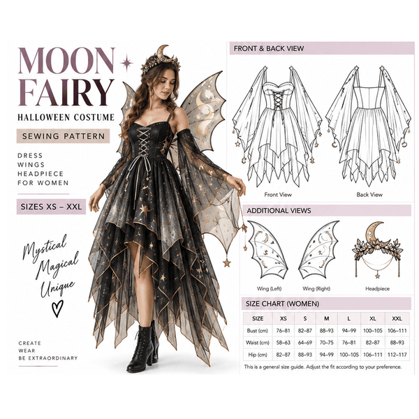 Moon Fairy Halloween Costume Sewing Pattern PDF Instant Download