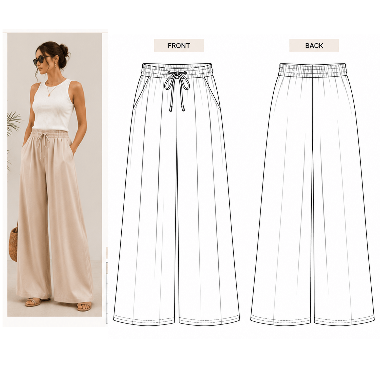 Palazzo Pants Sewing Pattern PDF | Wide Leg Elastic Waist | Instant Download | Sizes XS–5XL