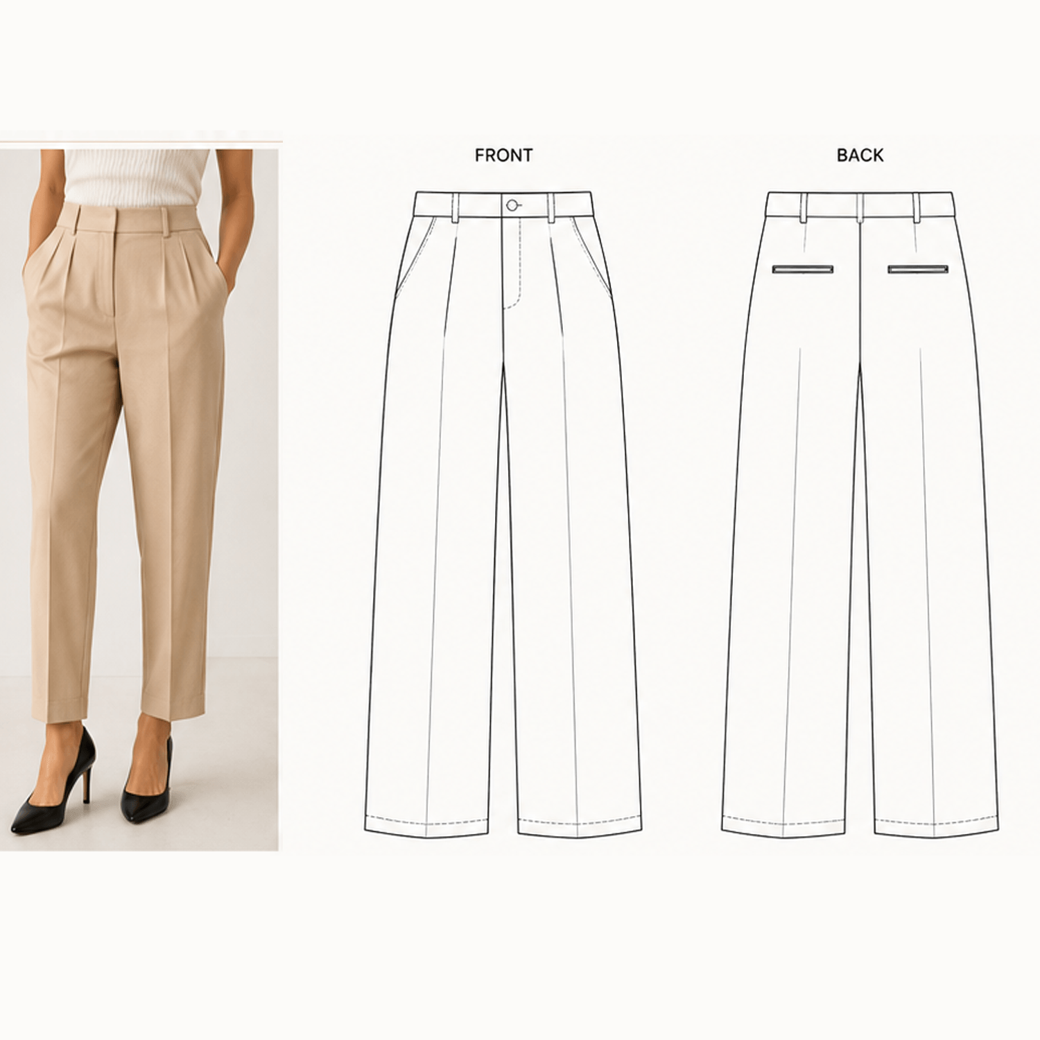 Tailored Office Trousers Sewing Pattern PDF | High Waist Pleated | Instant Download | Sizes XS–5XL