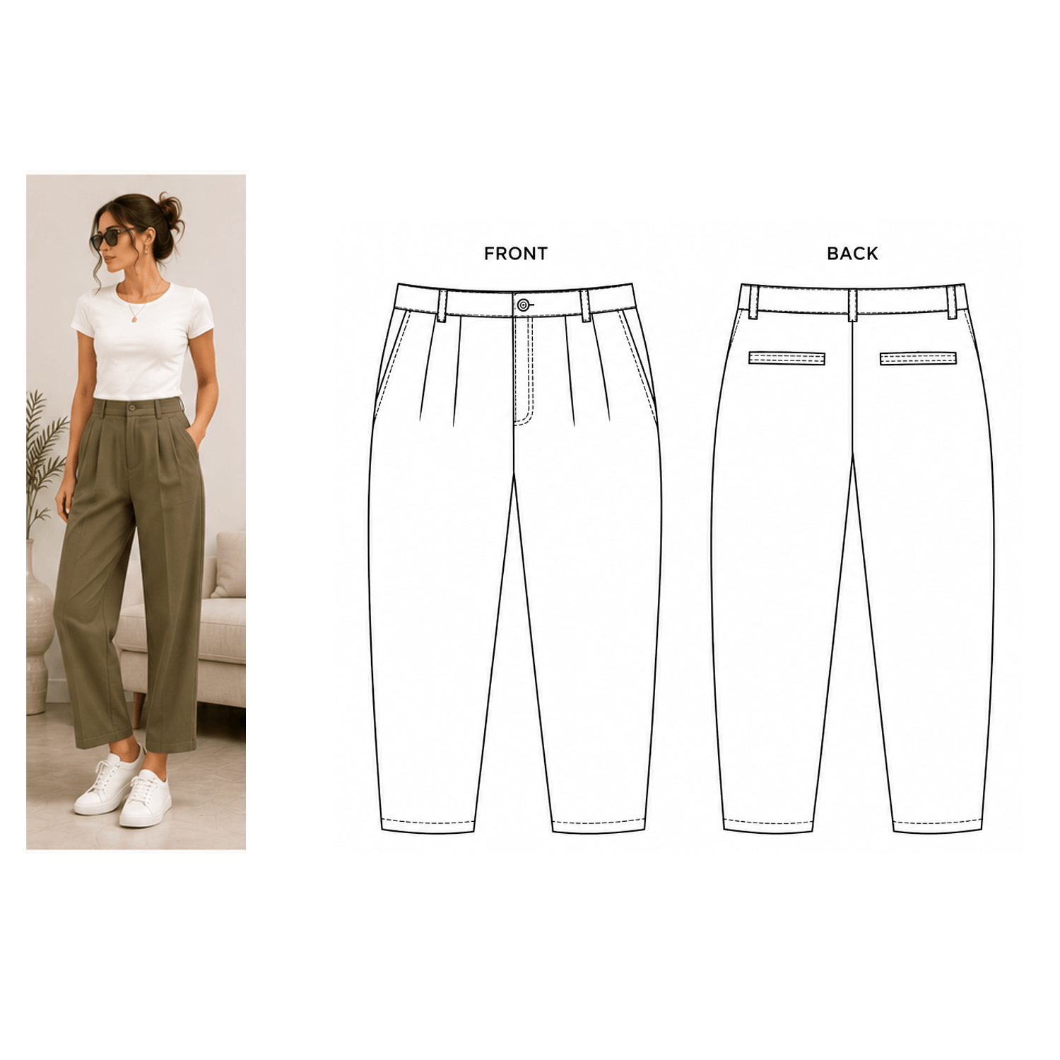 Tapered Pants Sewing Pattern PDF | High Rise Slim Leg | Instant Download | Sizes XS–5XL