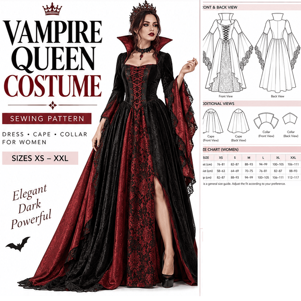Vampire Queen Costume Sewing Pattern PDF Instant Download