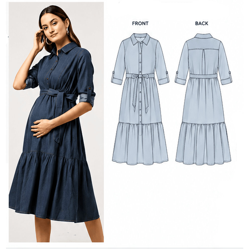 Denim Maternity Dress Sewing Pattern PDF Instant Download