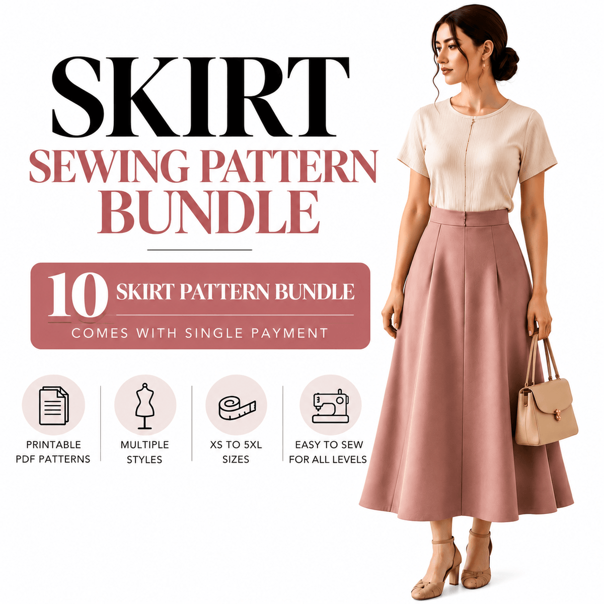 Skirt Pattern Bundle — 10 Designs | PDF Sewing Patterns | Instant Download | Sizes XS–5XL